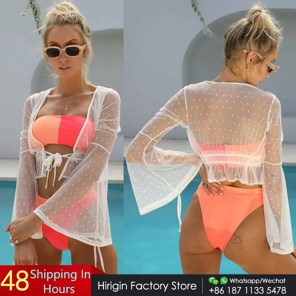 Hirigin сексуальная накидка на бикини кружевная Пляжная футболка в горошек милая