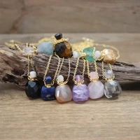 natural coral jades essential oil vial pendant necklace garden crystal fluorite amethysts geode cap perfume bottle charms qc1105