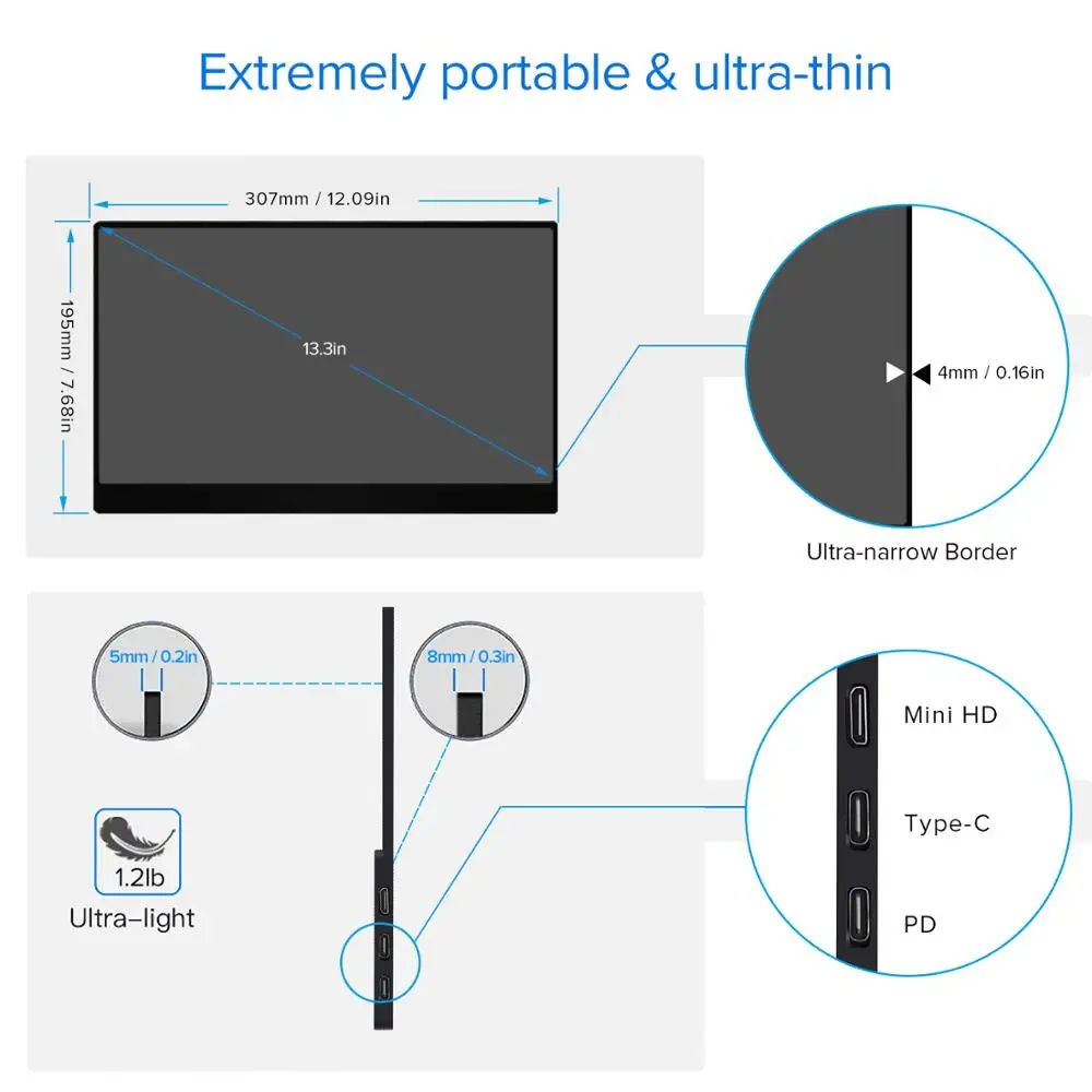Портативный монитор UPERFECT Full HD 1080P IPS экран 13 3 дюйма встроенные двойные колонки