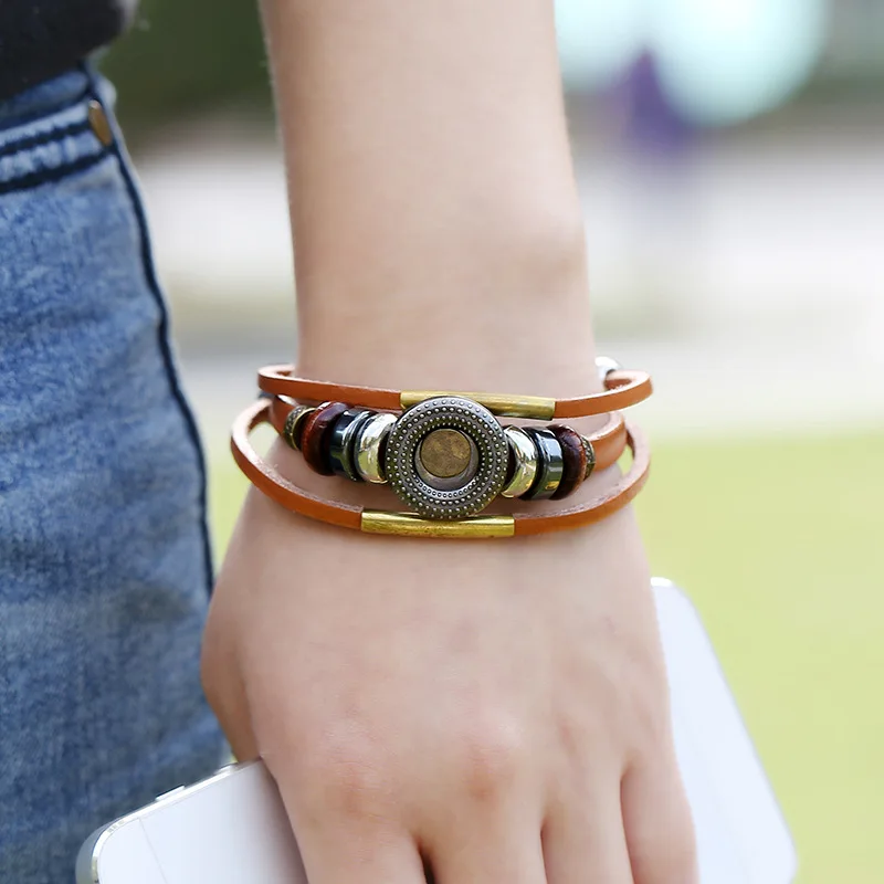 Плетеные браслеты из натуральной кожи в стиле ретро коричневого цвета круглые