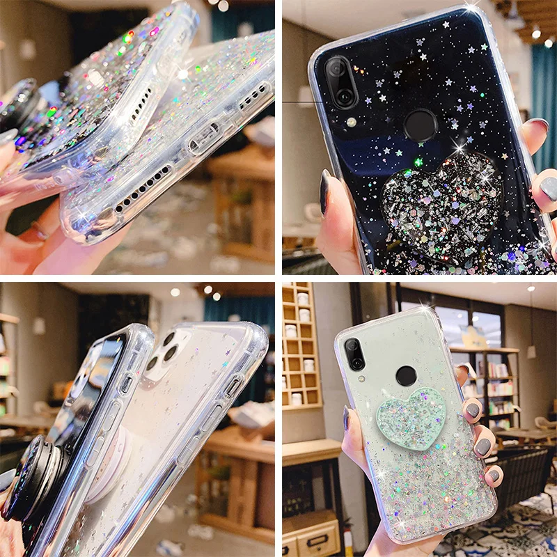 

P30 Pro P40 Lite P20 Epoxy Glitter Case For Huawei P Smart 2021 2020 2019 Case Cover Y7A Y8S Y5P Y6p Y7P Y9 PSmartZ Holder Cases
