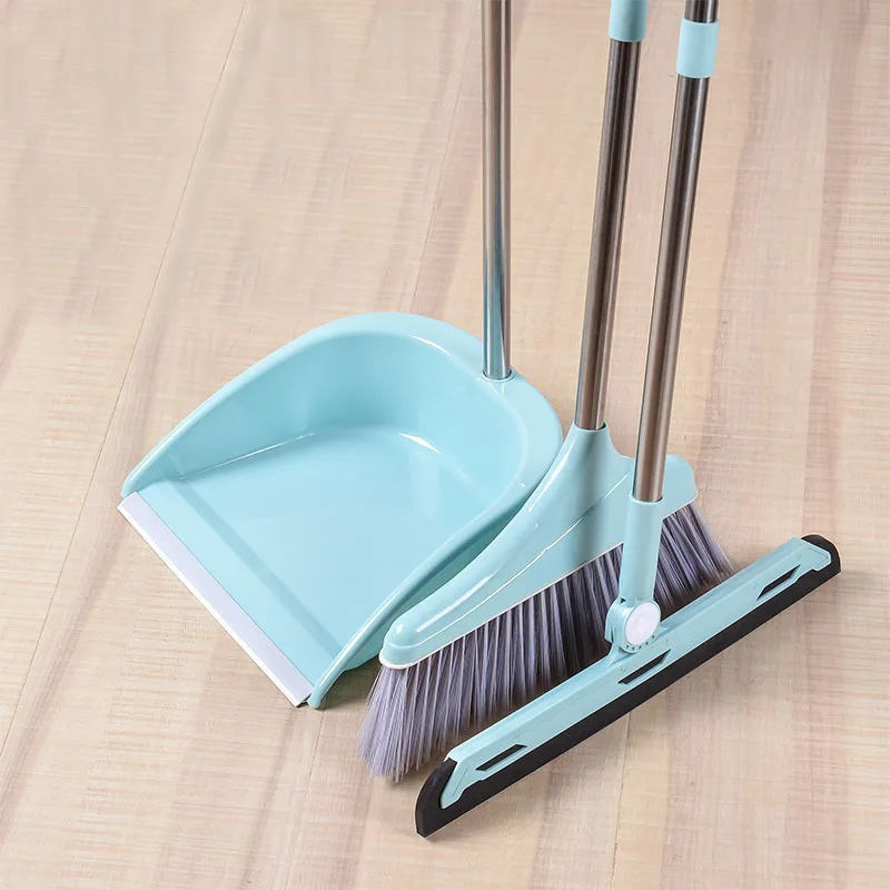 Wholesale household stainless steel broom and dustpan combination set soft hair broom wiper to increase thickening dustpan enlarge