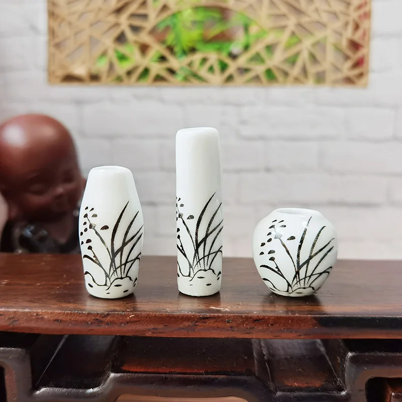 

Mini porcelain vase set of 3 pieces white porcelain hand-painted orchid chinoiserie flowerpot with dollhouse accessories