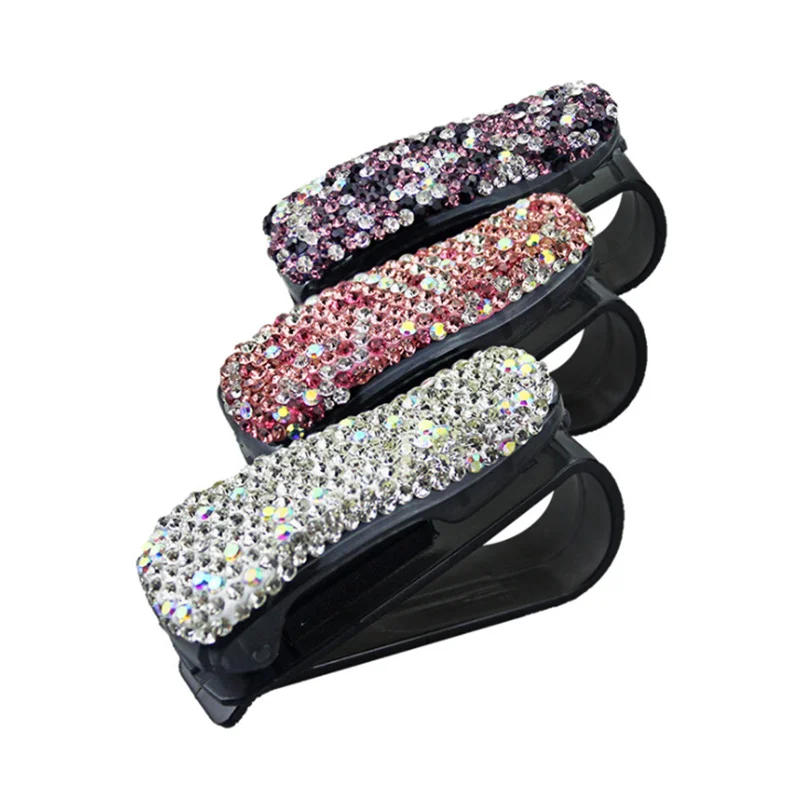 

1PC Eyeglasses Holder Sun Visor Glasses Cases Sunglasses Portable Auto Fastener Clip Rhinestone Diamond Decoration Car Ornament