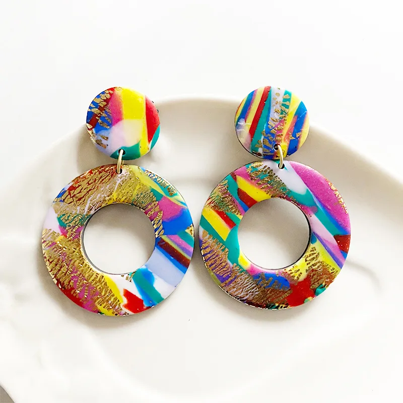 

Multicolor Clay Earrings for Women Soft Pottery Geometric Earrings Women's Accessories Rainbow Round Fashion Jewelry Trend 2021