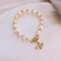 korean simple fashion rhinestones small bee pendant natural pearl bracelet temperament graceful women girl jewelry accessories