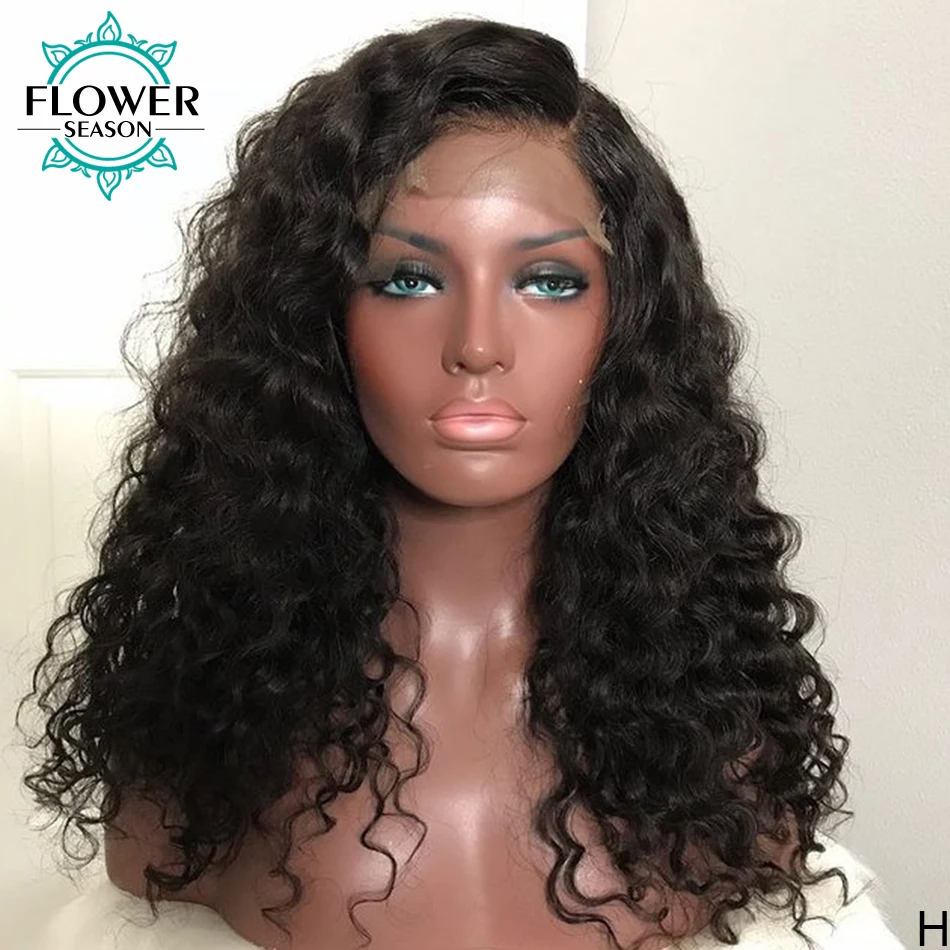 Water Wave Human Hair Wig 180Density 5x5 PU Scalp Top Lace Front Preplucked for Black Women wigs FlowerSeason | Шиньоны и парики