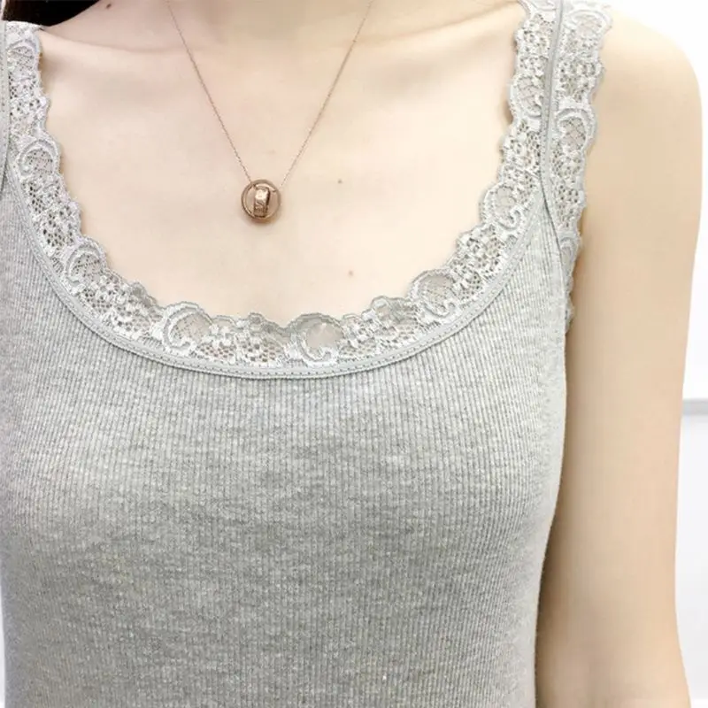

Women Summer Sleeveless Tank Top U-Neck Slim Basic Camis Vest Lace Trim Solid Candy Color Ribbed Knit Bottoming Shirt 8 Colors