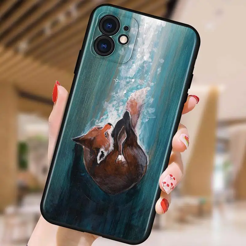 

Cute cartoon animal for iPhone 5 5S 6 7 8 X XR XS 11 SE 12 2020 mini Plus Pro MAX TPU Black Soft Cover