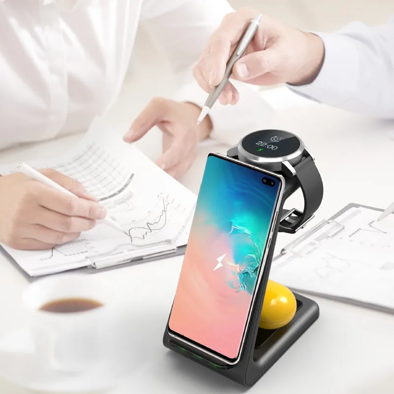 10 Вт быстрая Беспроводная зарядная подставка для Samsung S10 S20 станция Watch Active Galaxy Buds