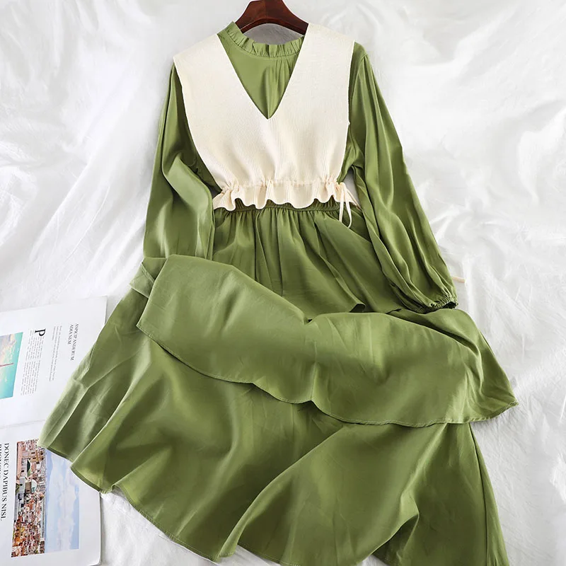 Женское трикотажное платье жилет длинное из двух частей K667 новинка 2019|Женские