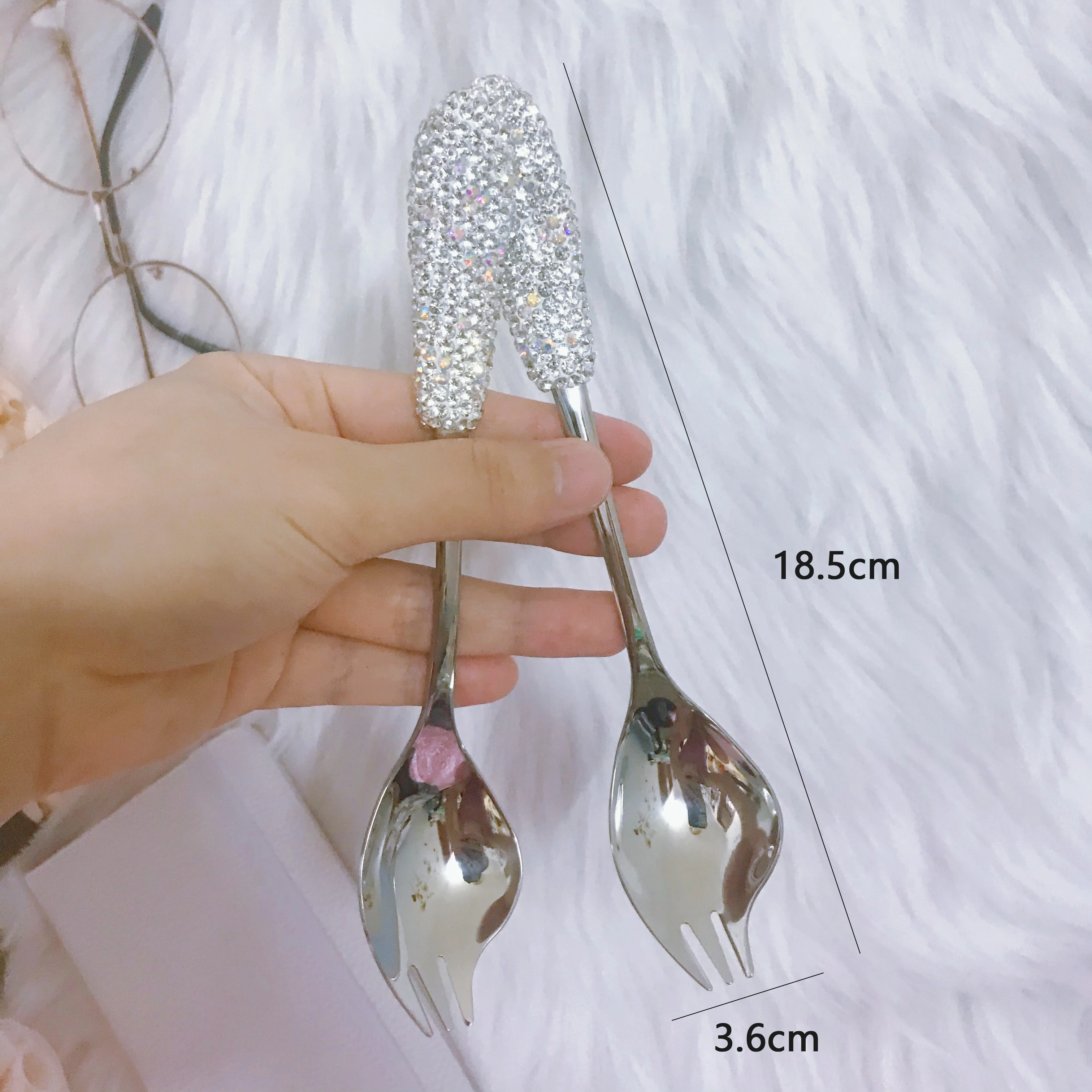 Блестящая Ложка Вилка для салата ложка с Стразы милые Серебристые столовые