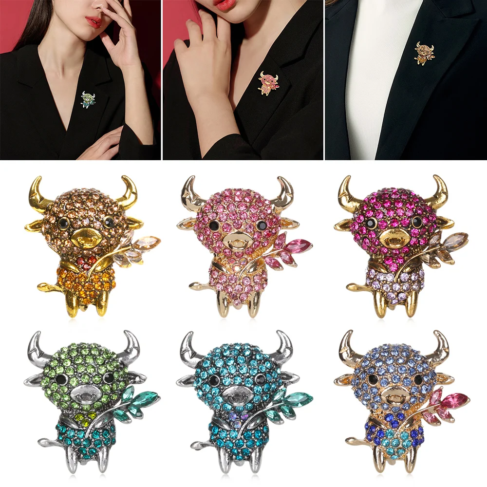 1 шт. Стразы милые эмалью с изображением коровы броши для женщин китайский быка