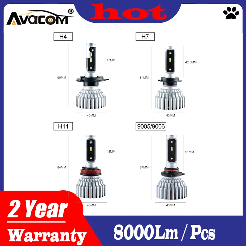 Avacom LED H4 H7 Автомобильная фара лампа 16000Lm H8 H9 9005/HB3 9006/HB4 Hir2 12 В 24 в 60 Вт ZES 6500 к Супер