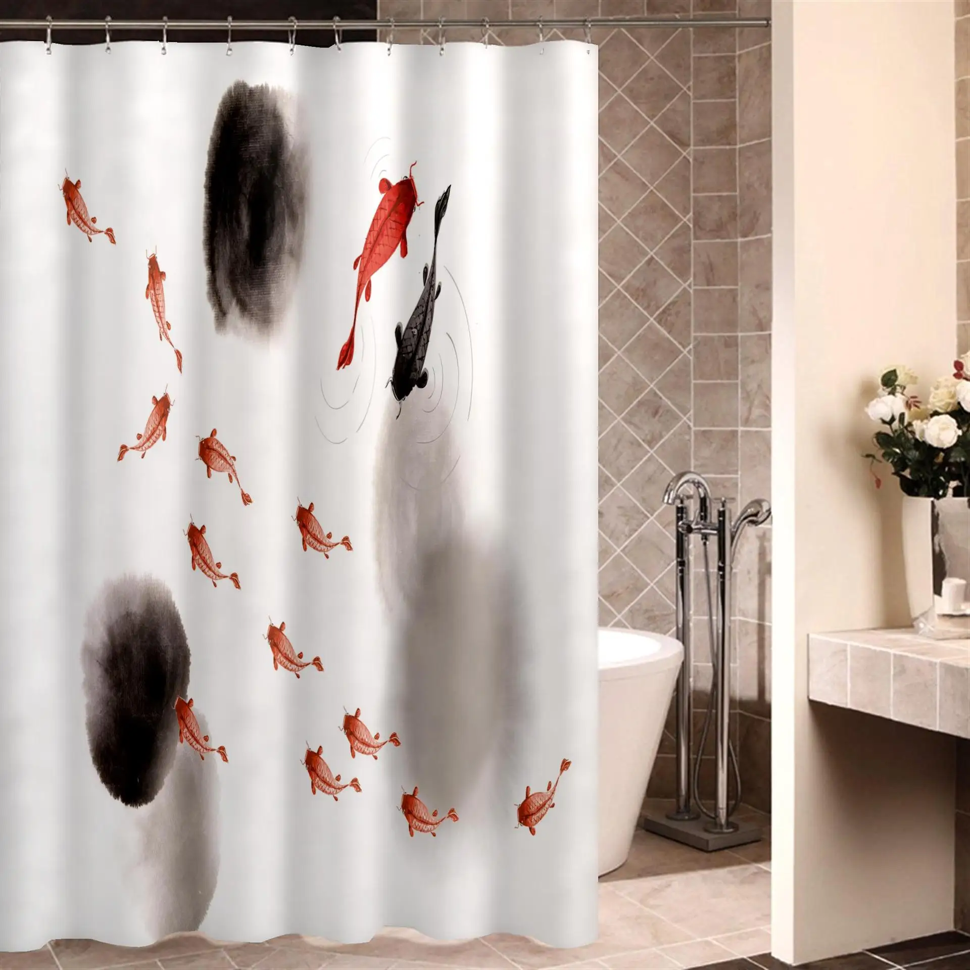 Современные занавески для душа водонепроницаемая ткань птица рыба растения
