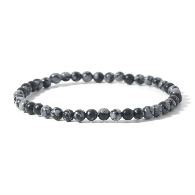 

4mm Snowflake Obsidian Bracelet Mini Energy Yoga Beaded Elastic Bangle Female Fashion Simple Jewelry