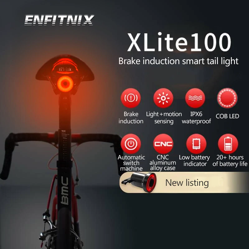 Xlite100 велосипедные задние фонари с интеллектуальным датчиком, тормозные огни ENFITNIX, usb, для шоссейного велосипеда, MTB, задние фонари и Кронштейн номерного знака