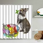 Пасхальная занавеска для душа с изображением милого кролика, животного, яйца, белого цвета, креативное украшение на стену ванной комнаты, водонепроницаемый экран