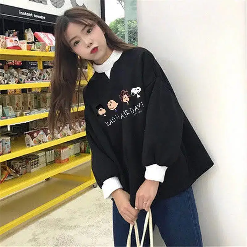 

Толстовка Женская в стиле Харадзюку, тонкий свитшот с мультяшным принтом, повседневное худи в стиле хип-хоп с амином, пуловер с длинным рука...