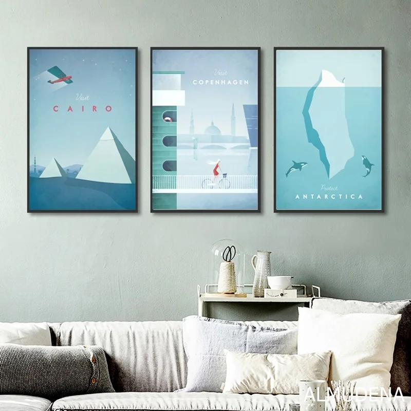 Декор в скандинавском стиле Мультяшные города плакаты и принты Картина на холсте