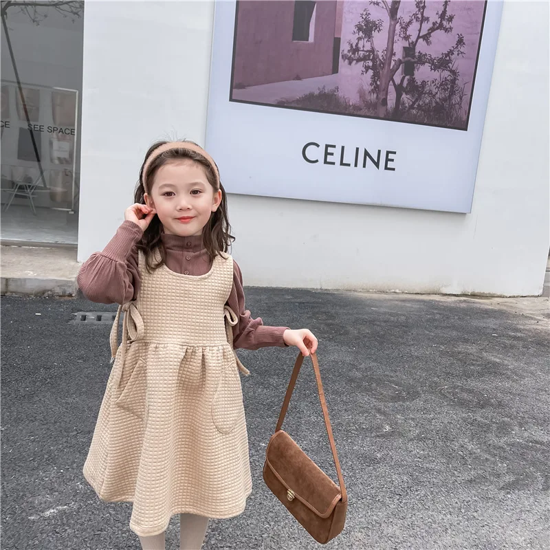 

Brand Children's Clothing Wholesale 2021 New Bow Princess Jumper Baby Suspender Dress 1-6 Years Autumn Winter Lovely Girl Dress