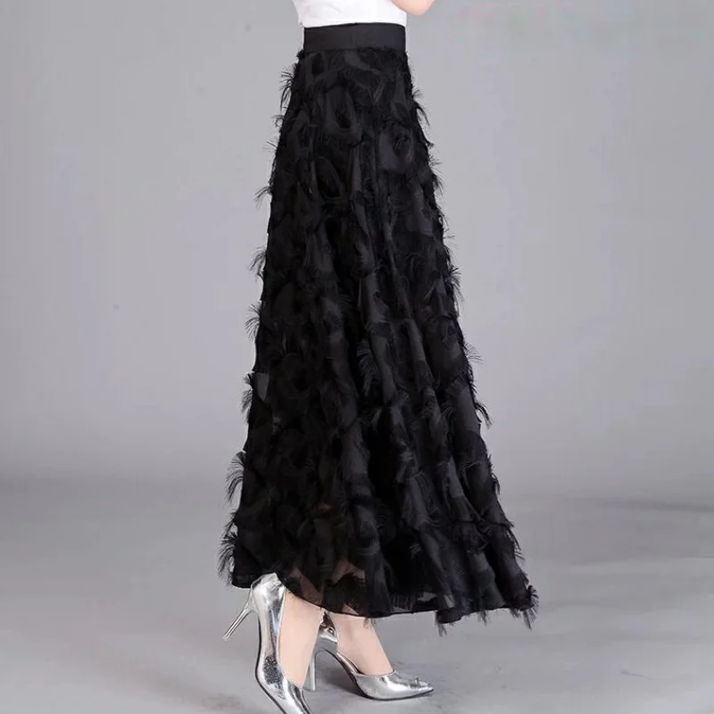 Женская длинная юбка с бахромой элегантная плиссированная школьная средней