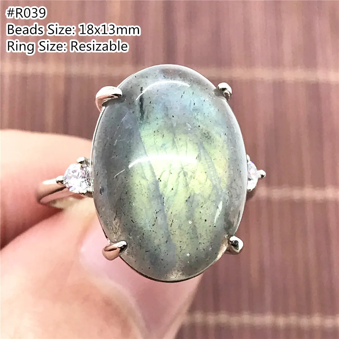 

Top Natural Labradorite Ring Jewelry Women Men Crystal 18x13mm Oval Beads Healing Luck Moonstone Stone Adjustable Ring AAAAA