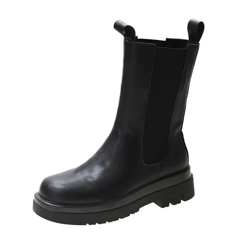 

Autumn Winter British Style Women's Boots Fashion Casual New Women's Short Boots Mid Boots Genuine Leather Elastic Band Boots