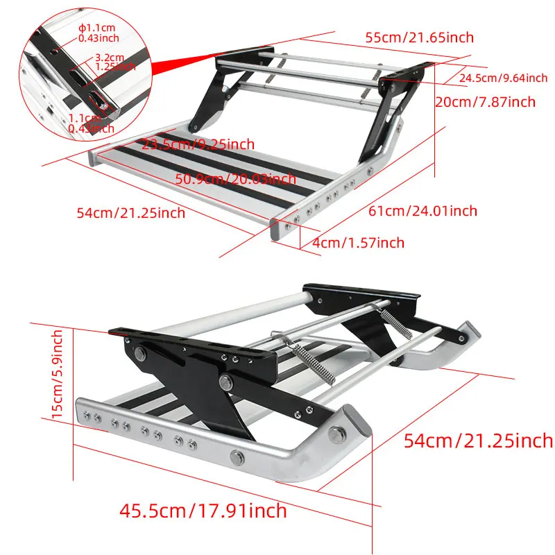 

HEYRV High Strength Anti-slip Manual Pull Out Single Step with LED Light Folding Aluminum Caravan Trailer Camper RV Step