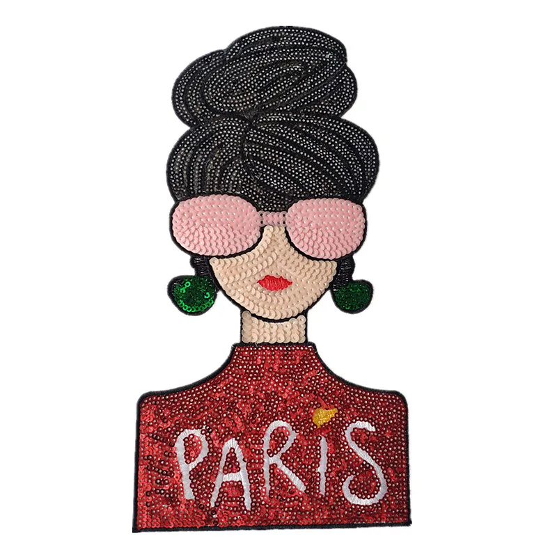 

Sequins Patch Ins PARIS Women Iron On Patches For Clothing Sequined Large Biker Badge Strange things Stickers Clothes Gifts