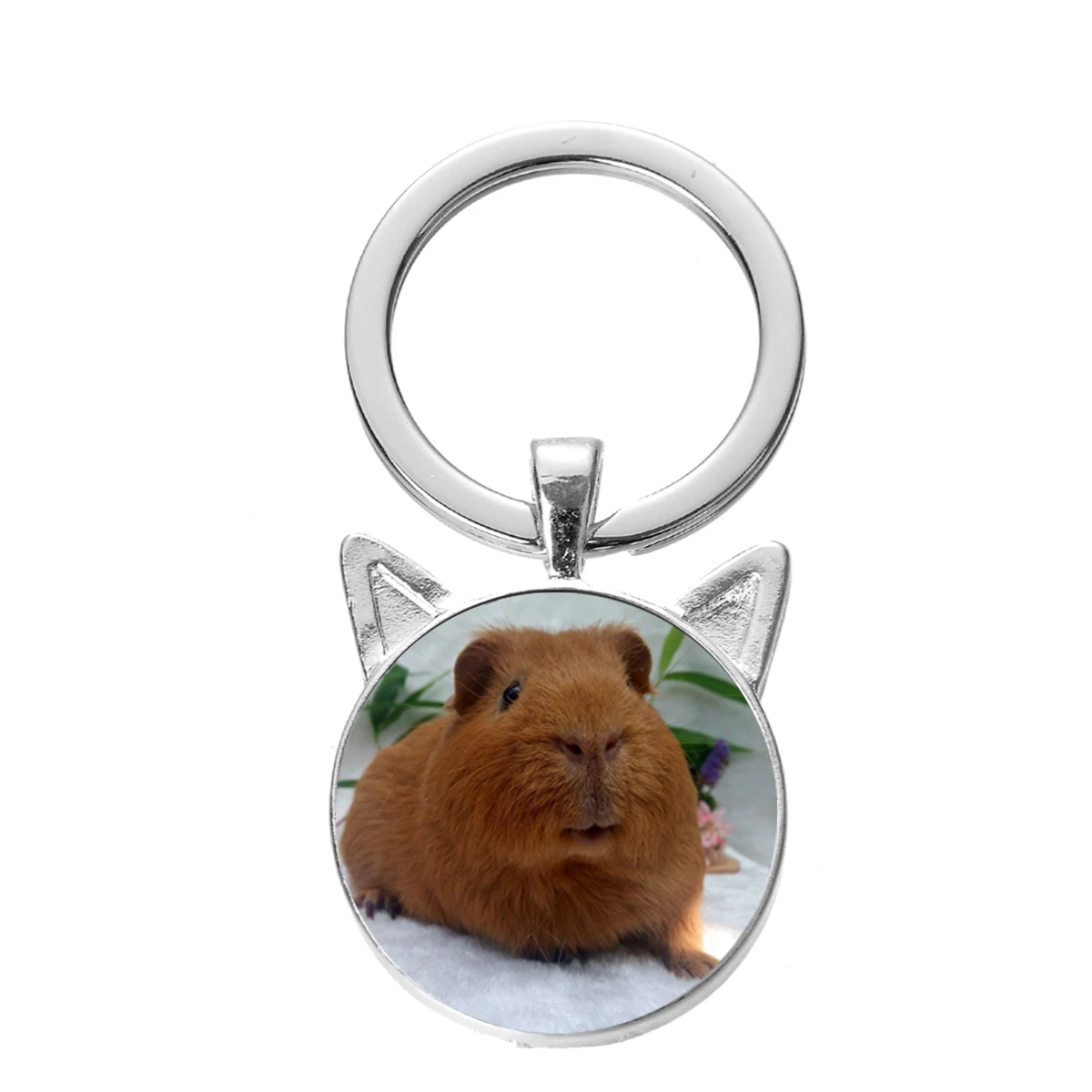 

FIMAODZ Pet Guinea Pig Glass Crystal Keychain Mouse Picture Exquisite Cat Ears Pendant Key Chain Ring for Friends Gift