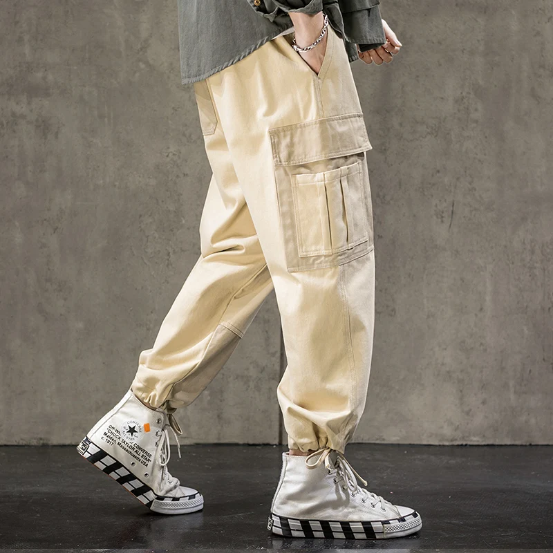 Однодорожные мужские брюки карго мужская мода 2020 лоскутные боковые карманы