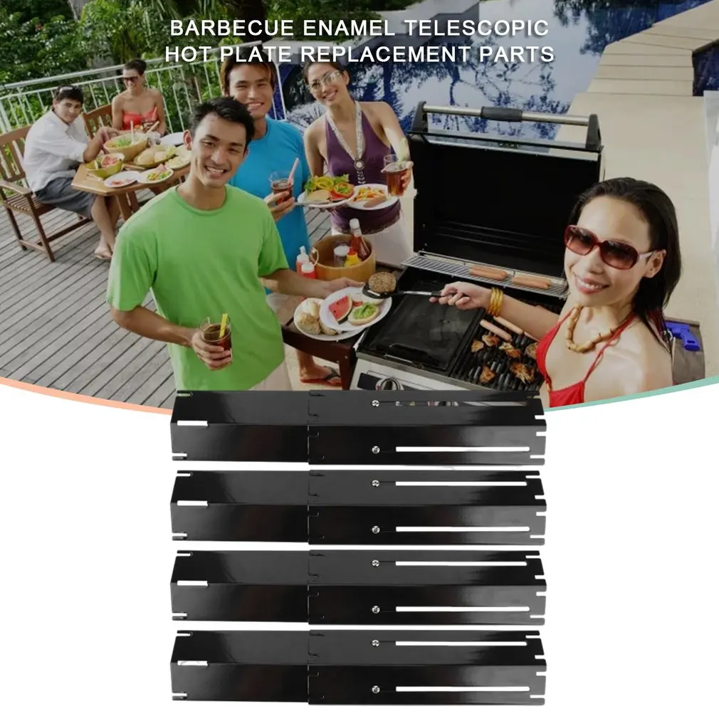 

4pcs Universal Heavy Duty Adjustable Porcelain Steel Heat Plate Replacement Shield Heat Tent Burner Cover For Gas Grill