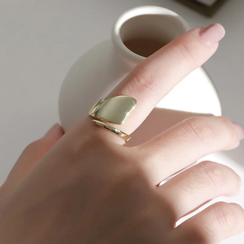 

925 Sterling Silver Irregular Gold Trendy Ring Gift For Womens Minimalist Personalized Open Rings Design Adjustable Jewellery