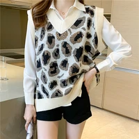 xincooler autumn leopard knitted vest sweaters cheap vest free shipping v neck casual loose women clothes
