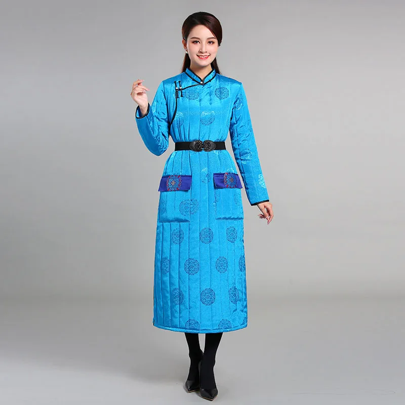 

Женское платье-Ципао в этническом стиле, зимнее длинное платье из монгольского хлопка, традиционный костюм Ципао