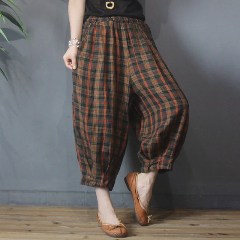 2021 Summer Thin Cotton Linen Trousers Vintage Loose Casual Harem Pants women