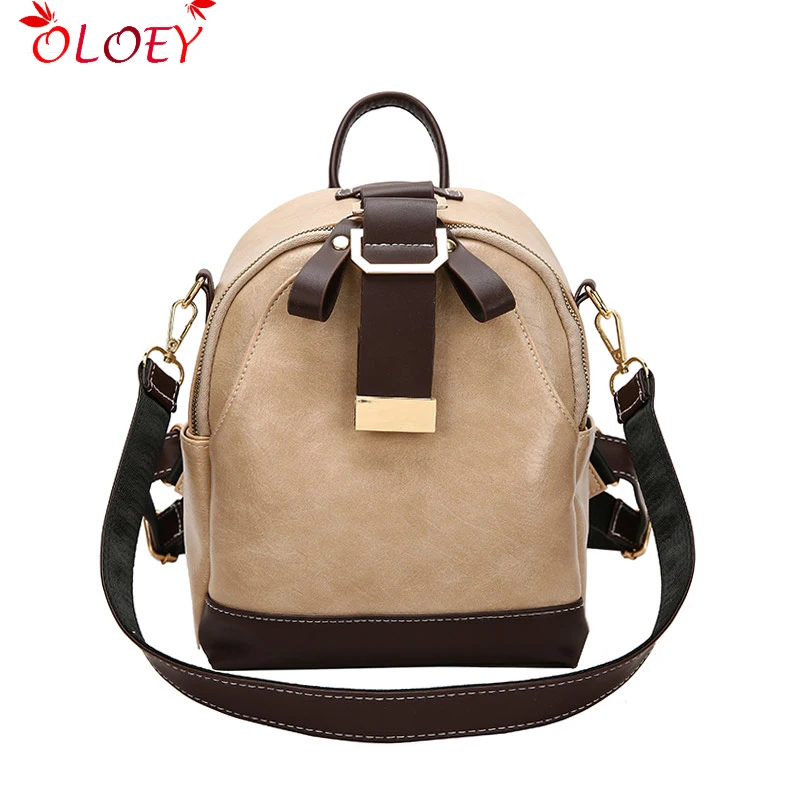 

High Quality Women Leather Small Back Pack Multifunction Vintage youth girl Fashion Panelled Color Female Travel Backpack