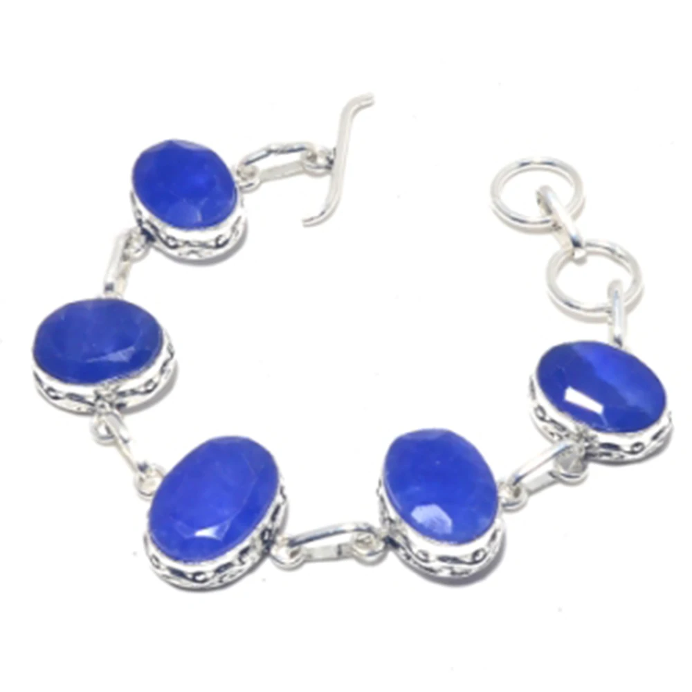 

Sapphires Bracelet Silver Overlay over Copper, 19.8 CM , B4062