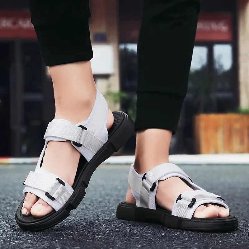 

Men's Summer Sandals Open Toe Hollow Out Breathable Thick Bottom Casual Sandals Lightweight Antiskid Beach Shoes White Grey