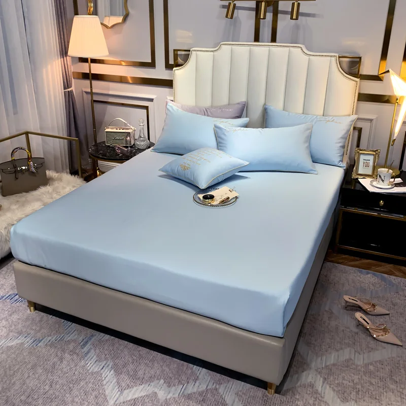 4pcs Ocean Blue Beddings Set Duvet Cover Flat Sheet Fitted Pillowcases Without Filler 100% 60S Cotton Luxury Embroidery | Дом и сад