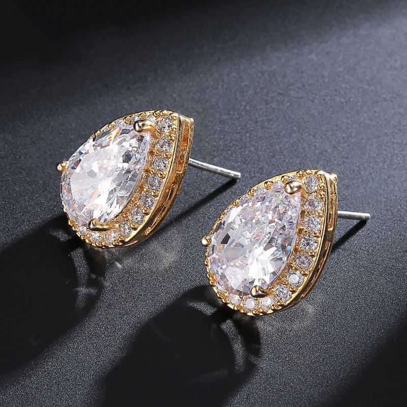 Gold Color Earrings ZAKOL нигерийские Ювелирные наборы в виде белых капель воды модные каплевидные кубические циркония ювелирные изделия для женщин подружек невесты Помолвочные FSSP267 - Окраска металла: Gold Color Earrings
