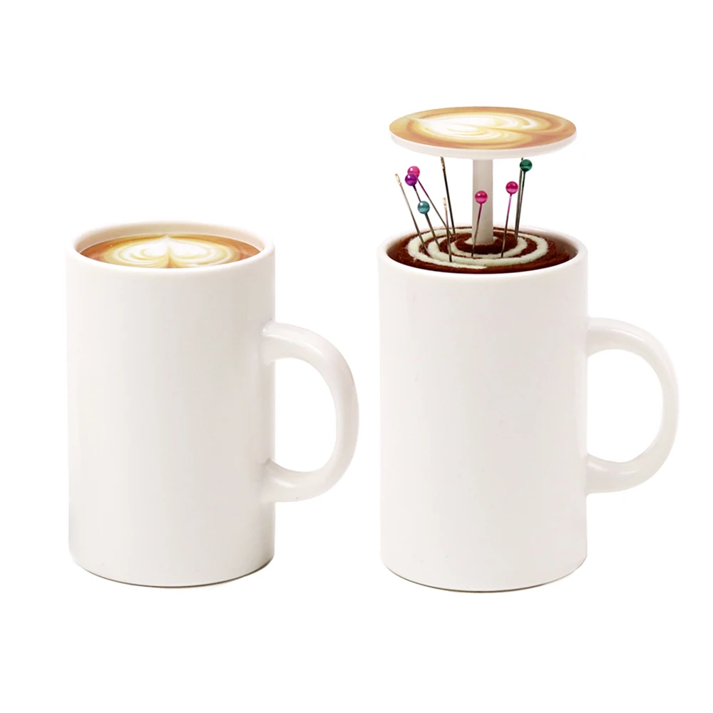 1pc Coffee Cup Shape DIY Craft Needle Pin Cushion Holder Sewing Kit Pincushions with 12pcs Pins for Needlework Supplies | Дом и сад