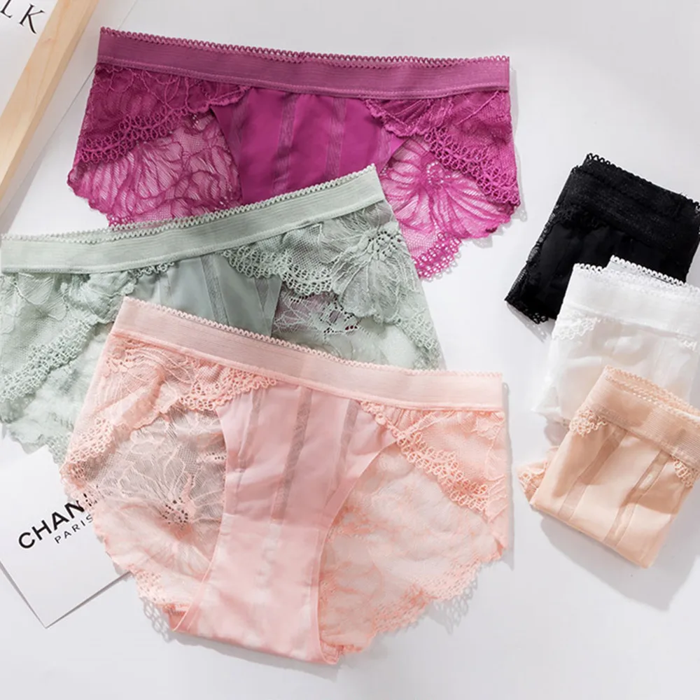 3pcs Sexy Lace Panties For Women Underwear Fashion Panty Lingerie Breathable Hollow Out Briefs Low-Rise Panties Female Underwear