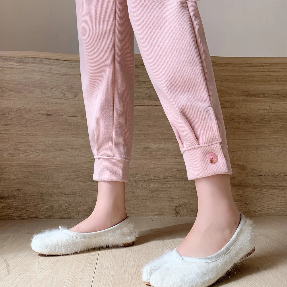 

L-4XL Plus Size Women Straight Pants 2020 Autumn Winter High Waist Solid Thicken Warm Carrot Pants Elegant Lady Korean Pantalon