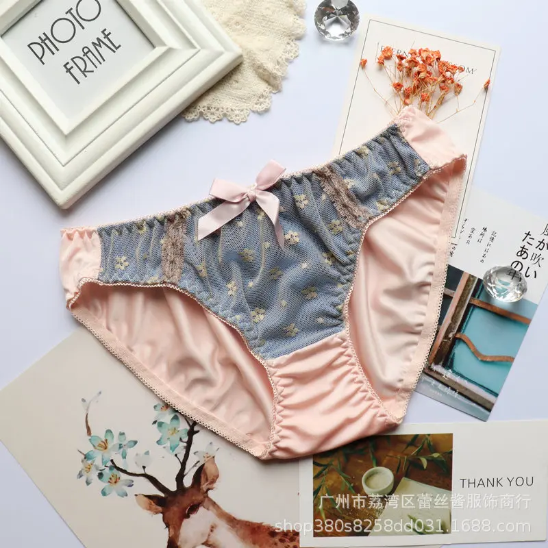 

Japanese New Panties Women's Cotton Underwear Sexy Lace Low Waist Seamless Briefs Fashion Bow Color Matching Underpants Lingerie