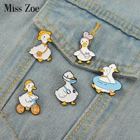 lovely animal enamel pin custom goose duck shopping swim cycling brooch bag lapel pin cartoon funny badge jewelry gift for kid