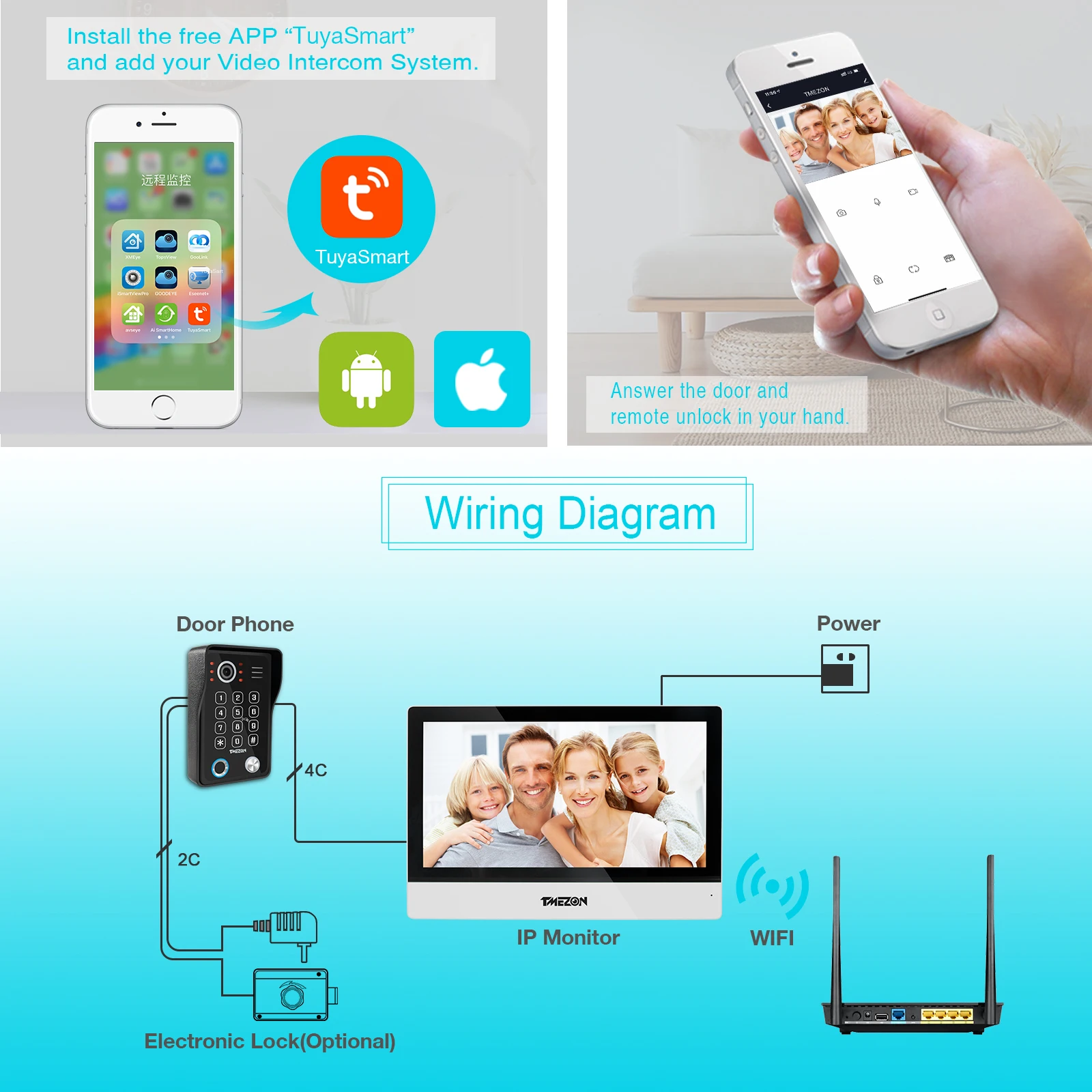 Видеодомофон TMEZON Wi-Fi сенсорный экран 10 дюймов 1080P проводной дверной звонок 5 в 1