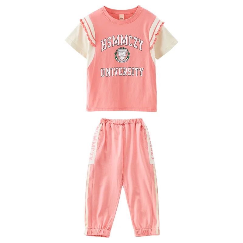 

Girls' Short-Sleeved Suit Summer Clothes 2021 New Fashionable Older Children's Two-Piece Set Women's Sports Leisure Women's