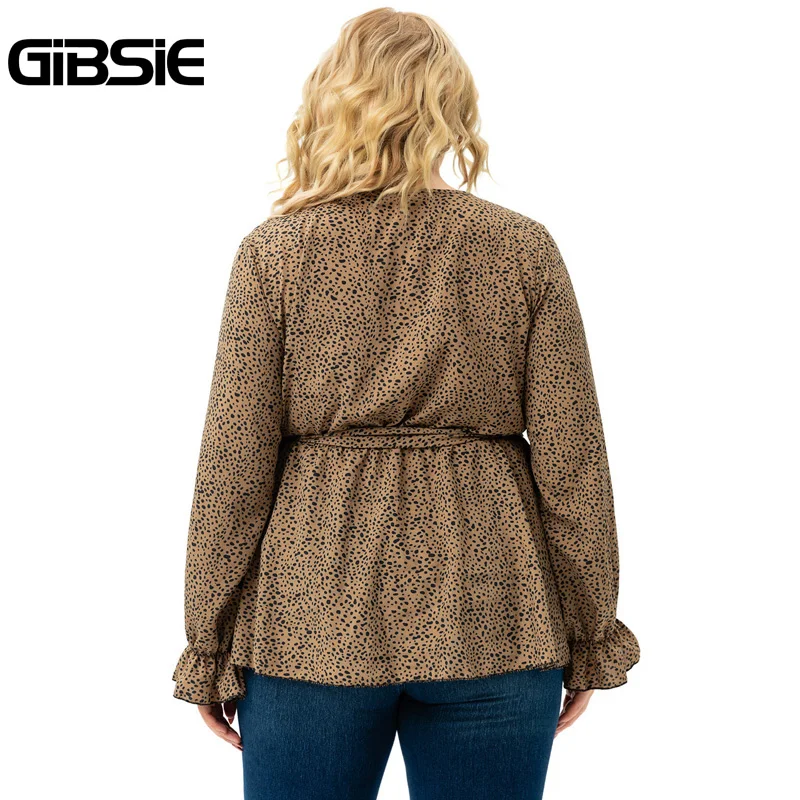 Женская блузка с длинным рукавом глубоким V-образным вырезом и поясом |